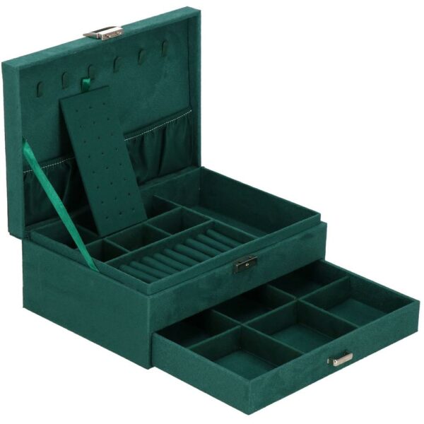Cutie depozitare si organizare bijuterii, velur, 27 x 19 x 10,5 cm, verde - Image 25