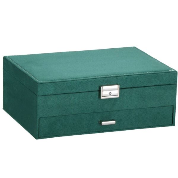 Cutie depozitare si organizare bijuterii, velur, 27 x 19 x 10,5 cm, verde - Image 3