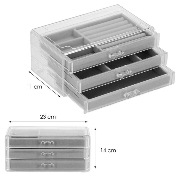 (DL) Cutie depozitare si organizare bijuterii, plastic, 23 x 14 x 11 cm, transparent - Image 3
