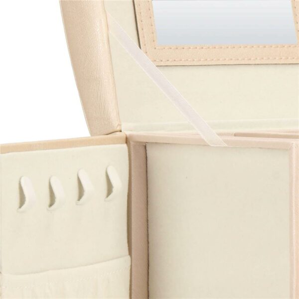 Cutie depozitare si organizare bijuterii, piele ecologica + velur, 18 x 13,5 x 14cm, crem - Image 4