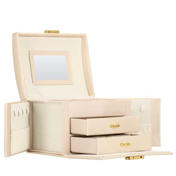 Cutie depozitare si organizare bijuterii, piele ecologica + velur, 18 x 13,5 x 14cm, crem - Image 5