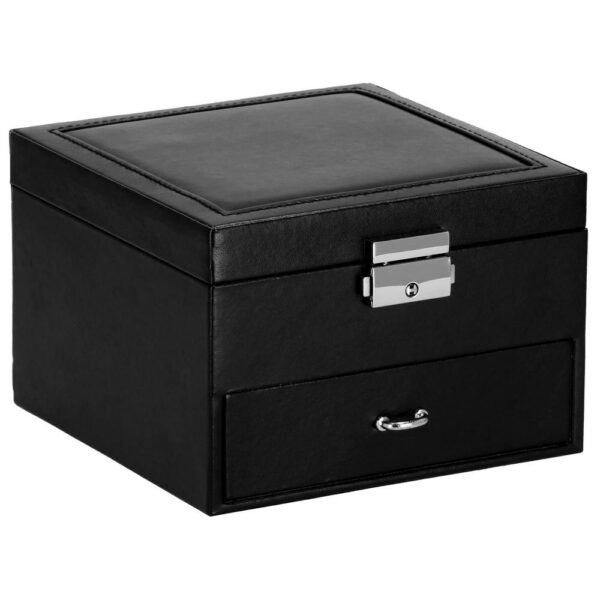 (DL) Cutie depozitare si organizare bijuterii, MDF, piele ecologica, 16 x 16 x 11cm, negru - Image 26