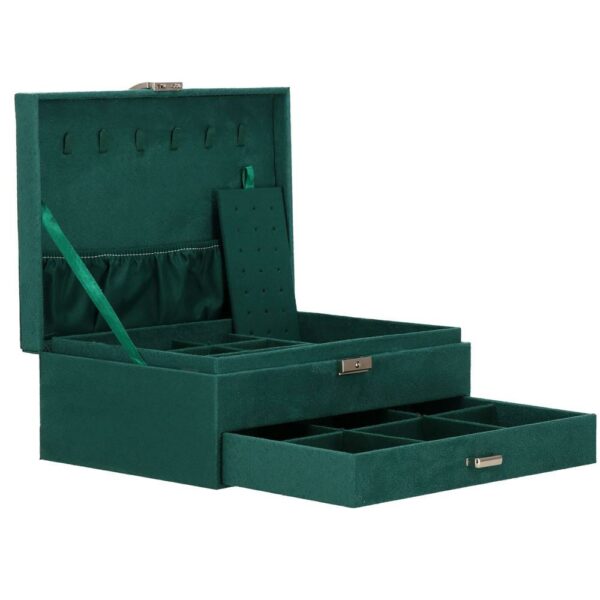 Cutie depozitare si organizare bijuterii, velur, 27 x 19 x 10,5 cm, verde - Image 6
