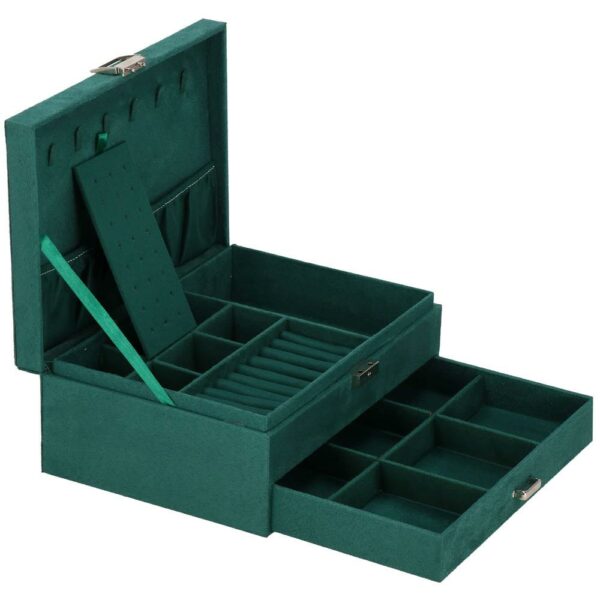 Cutie depozitare si organizare bijuterii, velur, 27 x 19 x 10,5 cm, verde - Image 7