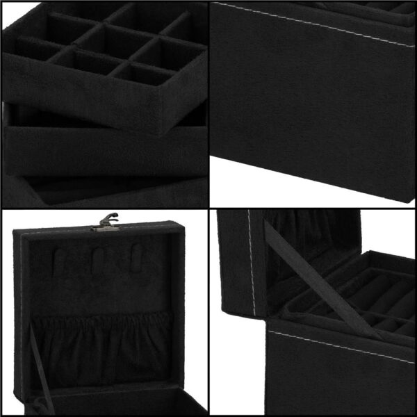 (DL) Cutie depozitare si organizare bijuterii, velur, 12x 12 x 12 cm, negru - Image 11