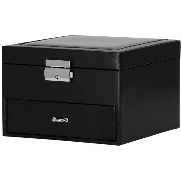 (DL) Cutie depozitare si organizare bijuterii, MDF, piele ecologica, 16 x 16 x 11cm, negru - Image 22