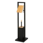 Stand cu perie WC si suport hartie igienica, metal si bambus, 80cm, negru
