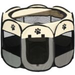 Összecsukható kennel házi kedvenceknek, 114 cm átmérőjű, krémszürke