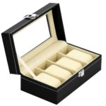 Cutie depozitare si organizare ceasuri, MDF, piele ecologica, 20,5x11x8cm, negru