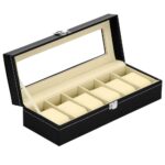 Óratároló és rendszerező doboz, MDF, ökobőr, 30x11x8cm, fekete