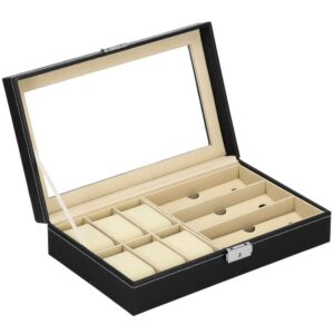 RESIGILAT: (DL) Cutie depozitare si organizare ceasuri si ochelari, MDF, piele ecologica, 33x20x8cm, negru