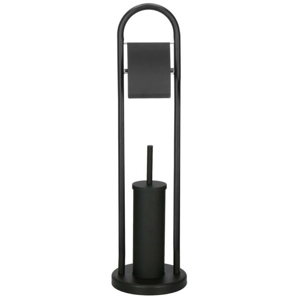 Stand cu perie WC si suport hartie igienica, metal, 80cm, negru mat - Image 10