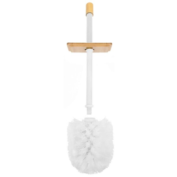 Stand cu perie WC si suport hartie igienica, metal si bambus, 79cm, gri deschis - Image 10