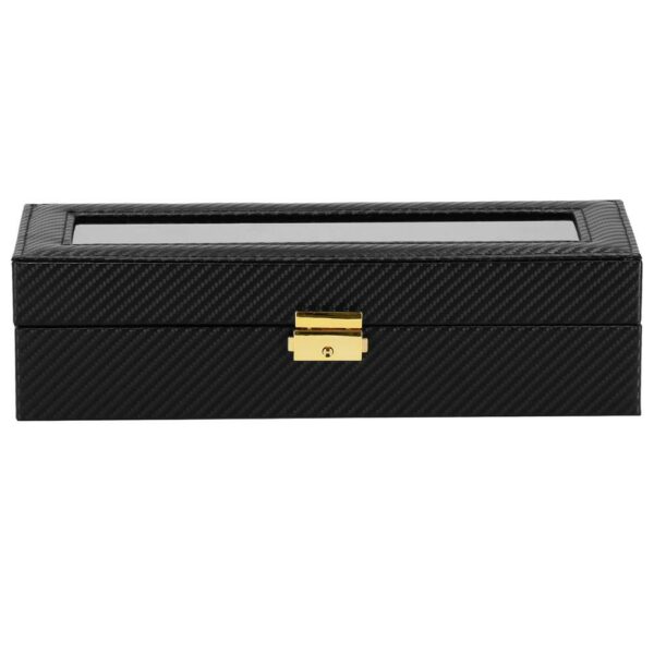 (DL) Cutie depozitare si organizare ceasuri, MDF, piele ecologica, 30x11x8cm, negru carbon - Image 9