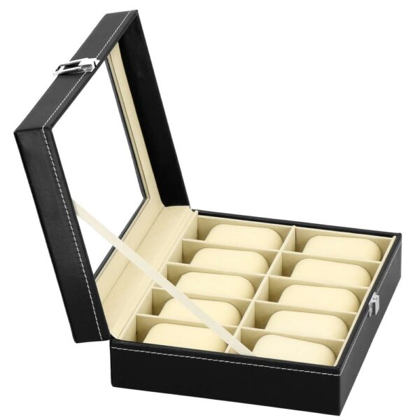 (DL) Cutie depozitare si organizare ceasuri, MDF, piele ecologica, 25x20x8cm, negru - Image 10