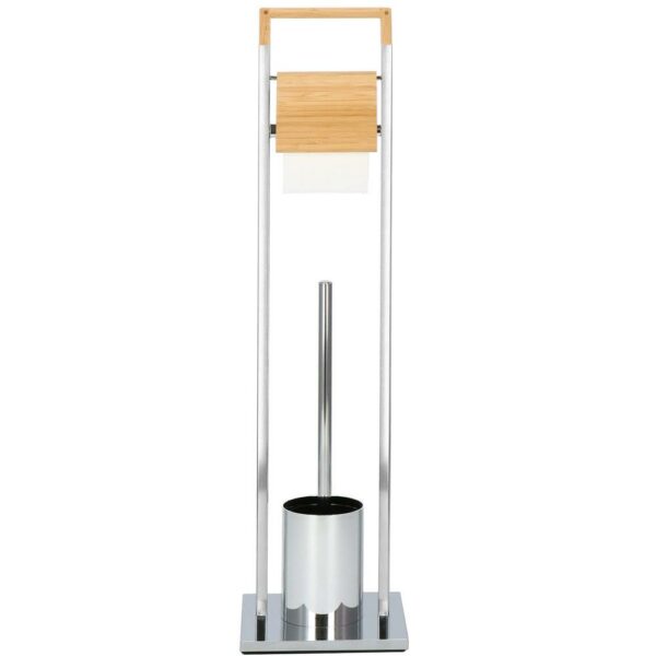 Stand cu perie WC si suport hartie igienica, inox si bambus, 75cm, argintiu - Image 10