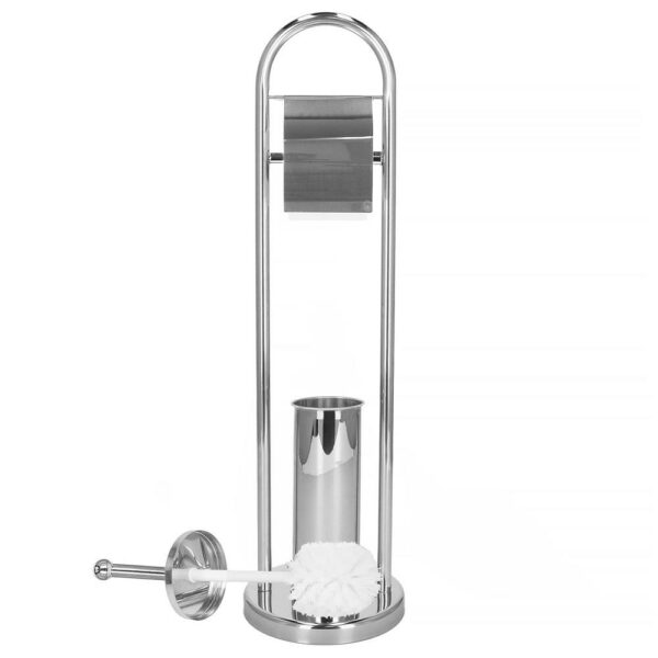 Stand cu perie WC si suport hartie igienica, inox, 80cm, argintiu cromat - Image 11