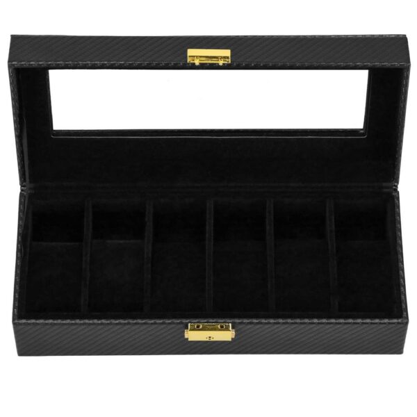 (DL) Cutie depozitare si organizare ceasuri, MDF, piele ecologica, 30x11x8cm, negru carbon - Image 10