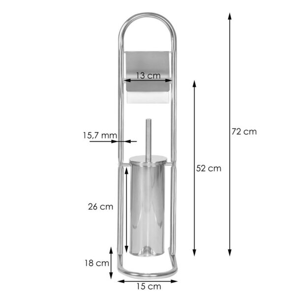 Stand cu perie WC si suport hartie igienica, inox, 72cm, argintiu - Image 10