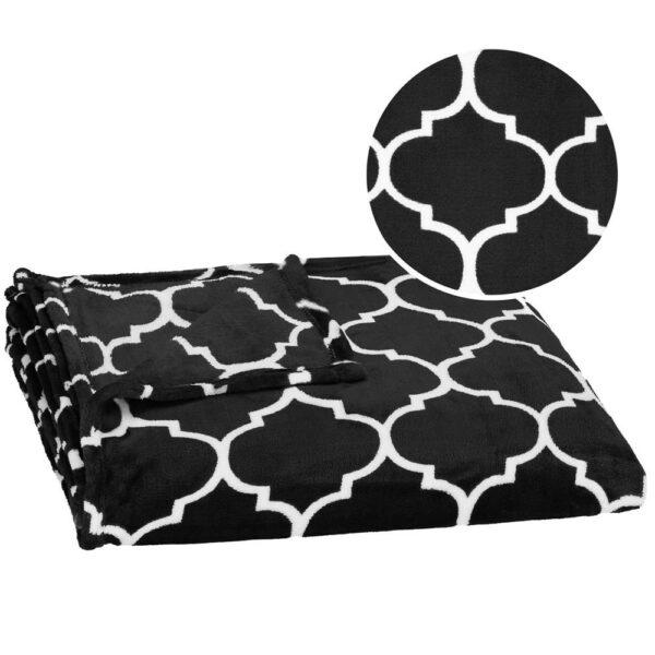 Patura pufoasa pentru 2 persoane, 200x220cm, cu model trifoi marocan, negru alb - Image 11