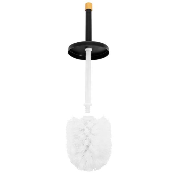 Stand cu perie WC si suport hartie igienica, metal si bambus, 74cm, negru - Image 11