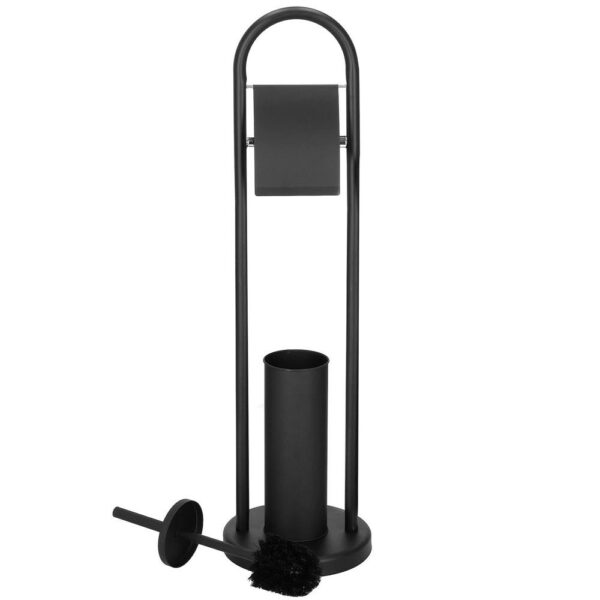 Stand cu perie WC si suport hartie igienica, metal, 80cm, negru mat - Image 11