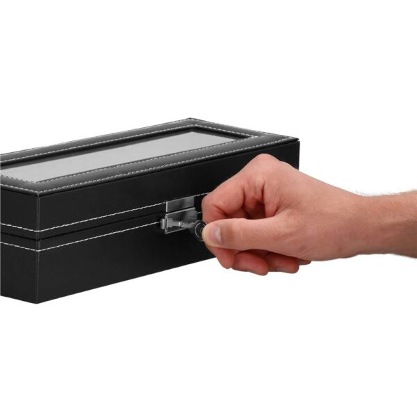 (DL) Cutie depozitare si organizare ceasuri, MDF, piele ecologica, 30x11x8cm, negru gri - Image 12