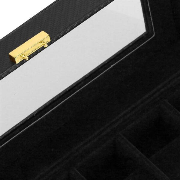 (DL) Cutie depozitare si organizare ceasuri, MDF, piele ecologica, 30x11x8cm, negru carbon - Image 11