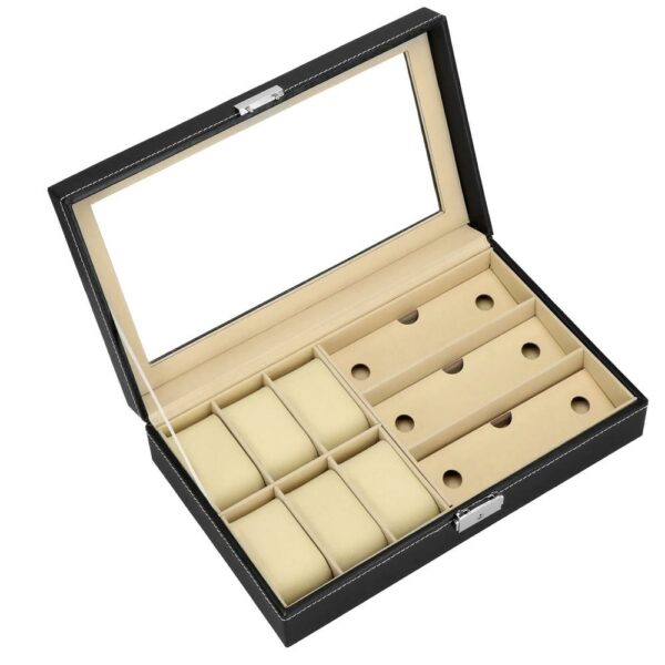 RESIGILAT: (DL) Cutie depozitare si organizare ceasuri si ochelari, MDF, piele ecologica, 33x20x8cm, negru - Image 15
