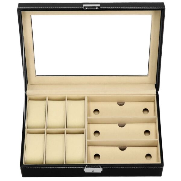 RESIGILAT: (DL) Cutie depozitare si organizare ceasuri si ochelari, MDF, piele ecologica, 33x20x8cm, negru - Image 16