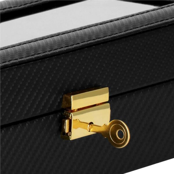 (DL) Cutie depozitare si organizare ceasuri, MDF, piele ecologica, 30x11x8cm, negru carbon - Image 13