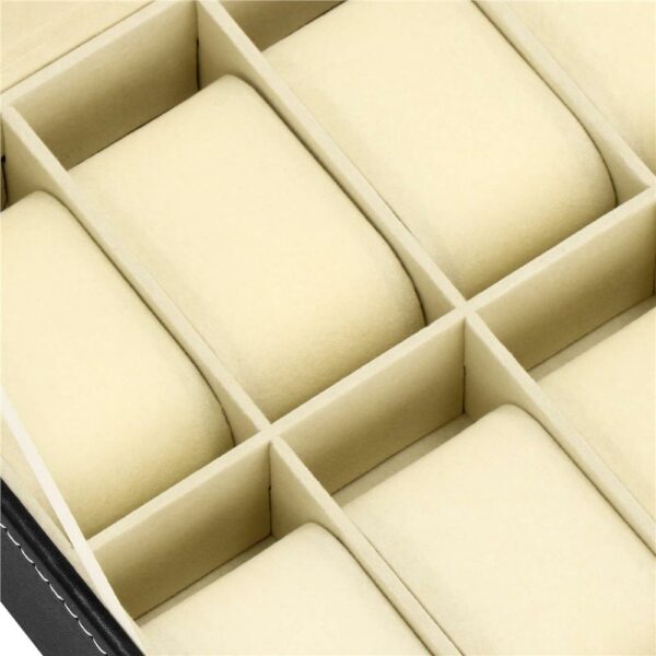 (DL) Cutie depozitare si organizare ceasuri, MDF, piele ecologica, 25x20x8cm, negru - Image 14