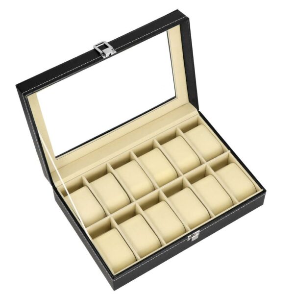 Óratároló és rendszerező doboz, MDF, ökobőr, 30x20x8cm, fekete krém belső - Image 14