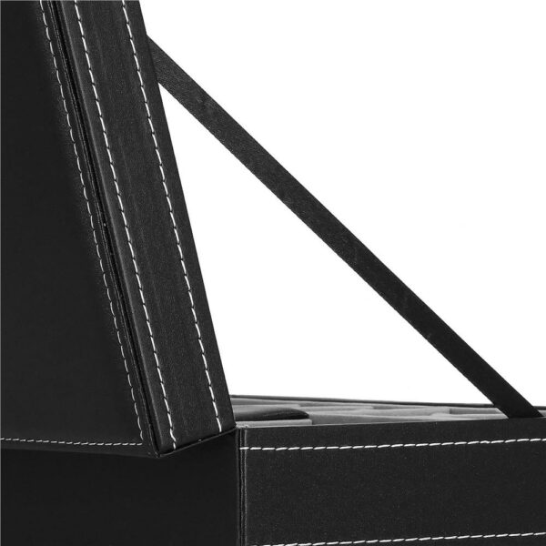 Cutie depozitare si organizare ceasuri si alte accesorii, MDF, piele ecologica, 30x20x8cm, negru - Image 14