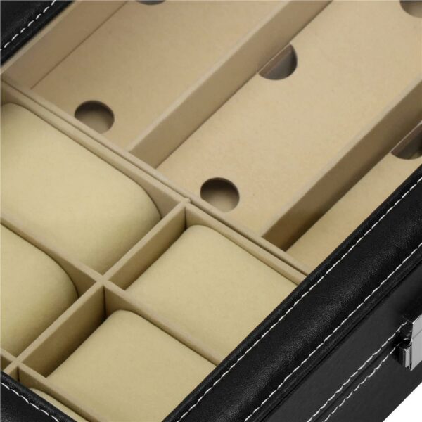 (DL) Cutie depozitare si organizare ceasuri si ochelari, MDF, piele ecologica, 33x20x8cm, negru - Image 17