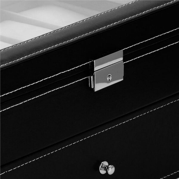 Cutie depozitare si organizare ceasuri si alte accesorii, MDF, piele ecologica, 30x20x13cm, negru - Image 17