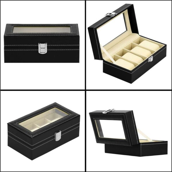 Cutie depozitare si organizare ceasuri, MDF, piele ecologica, 20,5x11x8cm, negru - Image 17
