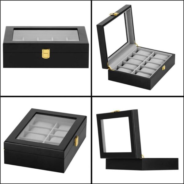 (DL) Cutie depozitare si organizare ceasuri, MDF, piele ecologica, 26,5x20x8cm, negru - Image 17
