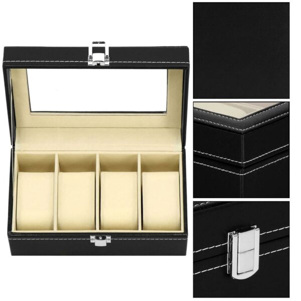 Cutie depozitare si organizare ceasuri, MDF, piele ecologica, 20,5x11x8cm, negru - Image 18