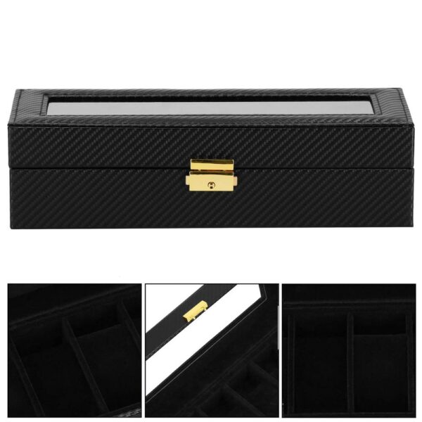 (DL) Cutie depozitare si organizare ceasuri, MDF, piele ecologica, 30x11x8cm, negru carbon - Image 17