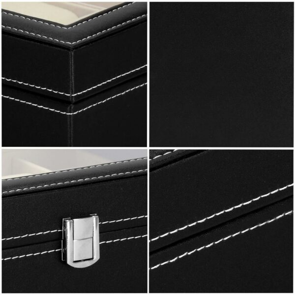 (DL) Cutie depozitare si organizare ceasuri, MDF, piele ecologica, 25x20x8cm, negru - Image 18