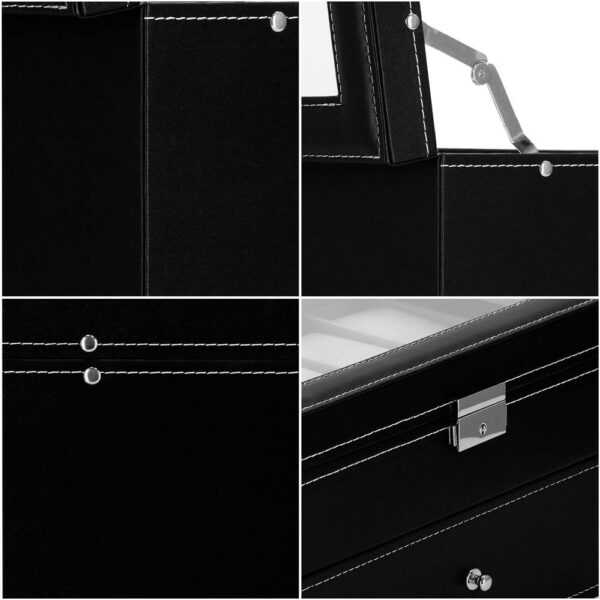 Cutie depozitare si organizare ceasuri si alte accesorii, MDF, piele ecologica, 30x20x13cm, negru - Image 19