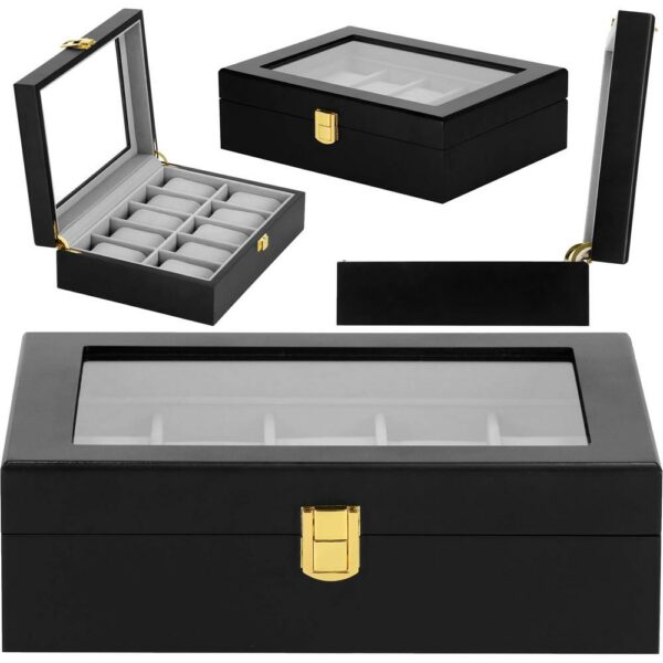 (DL) Cutie depozitare si organizare ceasuri, MDF, piele ecologica, 26,5x20x8cm, negru - Image 18