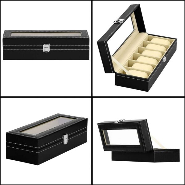 Óratároló és rendszerező doboz, MDF, ökobőr, 30x11x8cm, fekete - Image 19