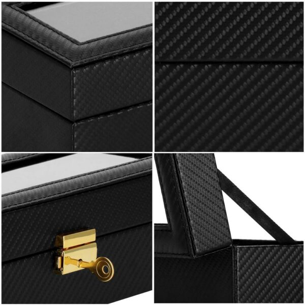 (DL) Cutie depozitare si organizare ceasuri, MDF, piele ecologica, 30x11x8cm, negru carbon - Image 18