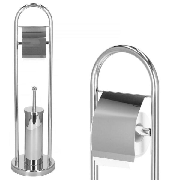 Stand cu perie WC si suport hartie igienica, inox, 80cm, argintiu cromat - Image 2