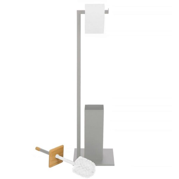 Stand cu perie WC si suport hartie igienica, metal, 79cm, gri - Image 2