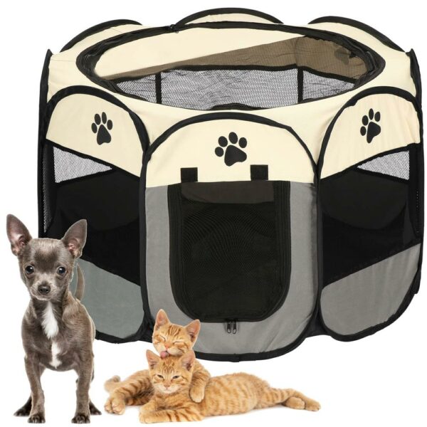 Összecsukható kennel házi kedvenceknek, átmérője 73 cm, krémszürke - Image 2
