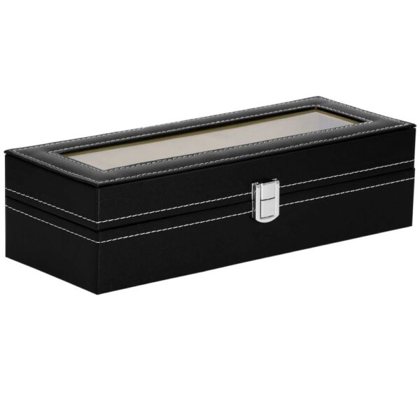 Óratároló és rendszerező doboz, MDF, ökobőr, 30x11x8cm, fekete - Image 2