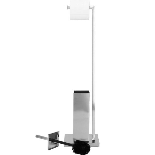 Stand cu perie WC si suport hartie igienica, inox, 75cm, argintiu - Image 2